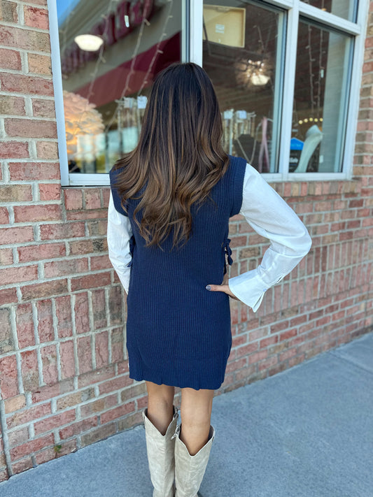 V-Neck Layered Sweater Dress