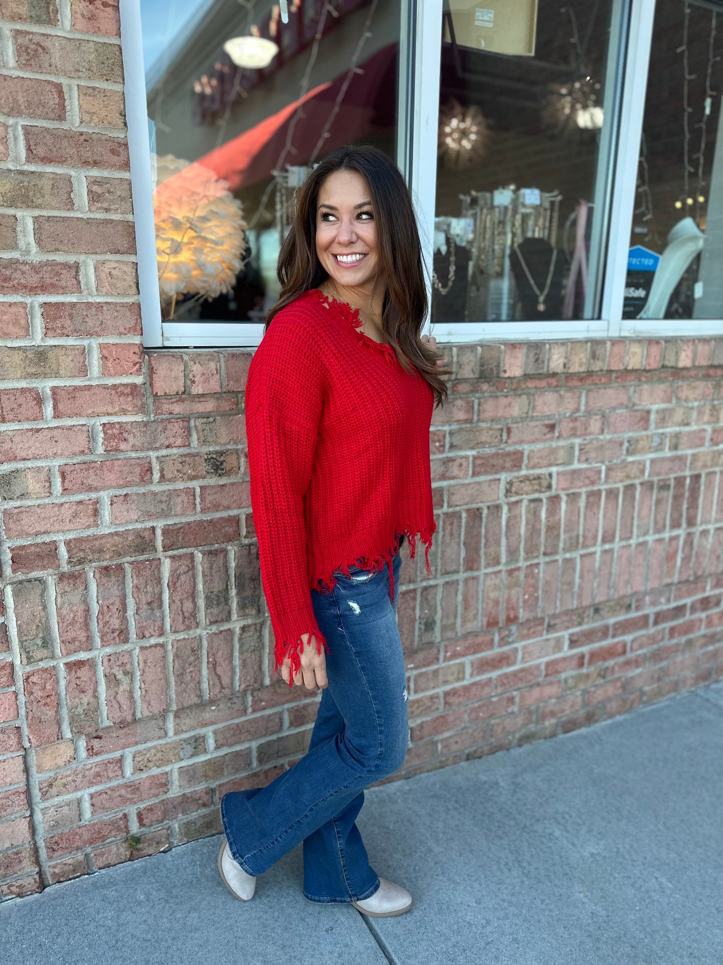 My Time Tattered Sweater (Red)