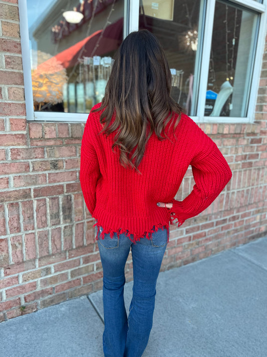 My Time Tattered Sweater (Red)