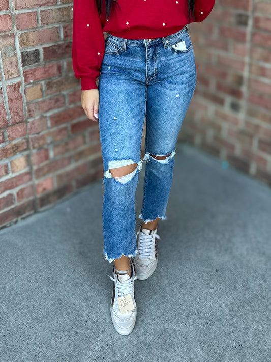 Kelli Mid Rise distressed Relaxed Fit