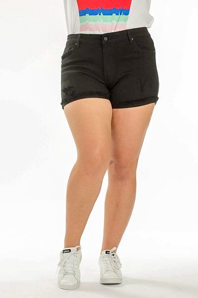 The Katie Distructed Black Shorts (Plus)